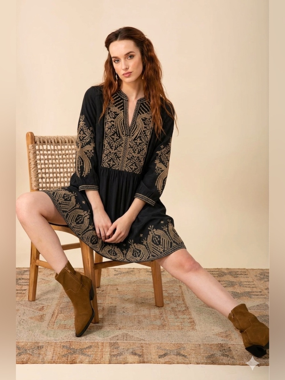 Johnny Was Workshop Silk Velvet Tunic Dress S
